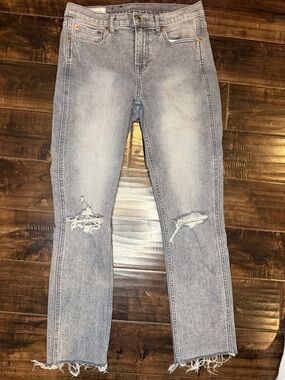 Gap Vintage Slim Mid-Rise Distressed Gray Jeans Raw Hem 27 / 4R